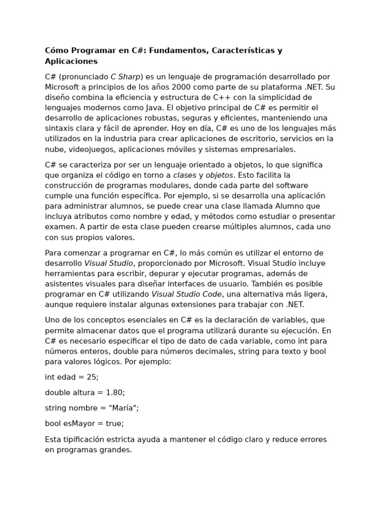 Fundamentos de Programación en C# | PDF | C Sharp (lenguaje de ...