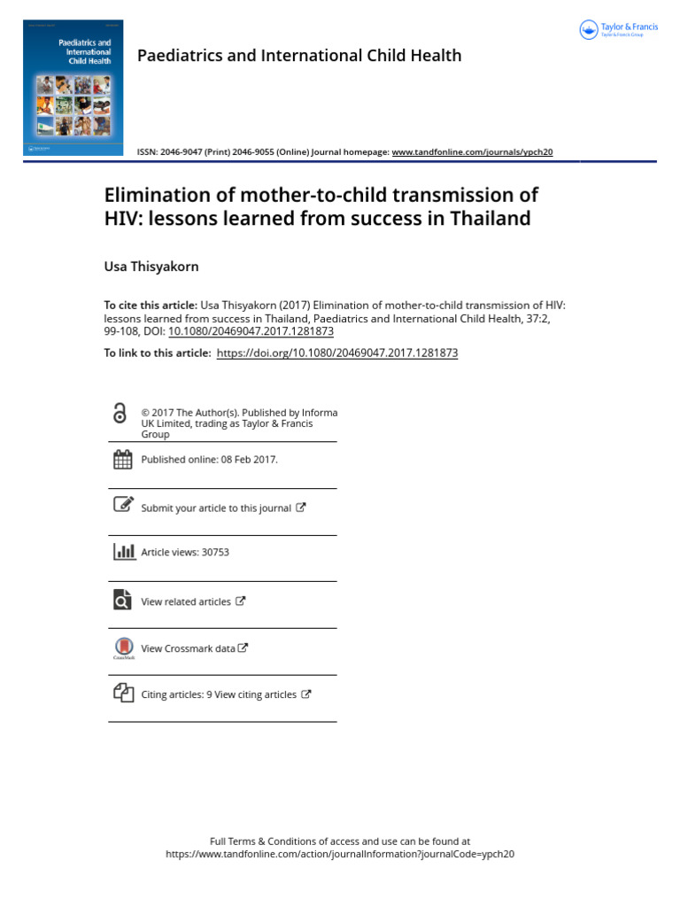 Elimination of Mother-To-child Transmission of HIV Lessons Learned From ...
