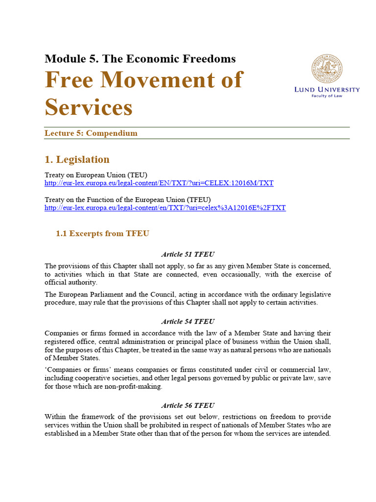 Economic Freedoms: Free Movement of Services | PDF | Freedom Of ...