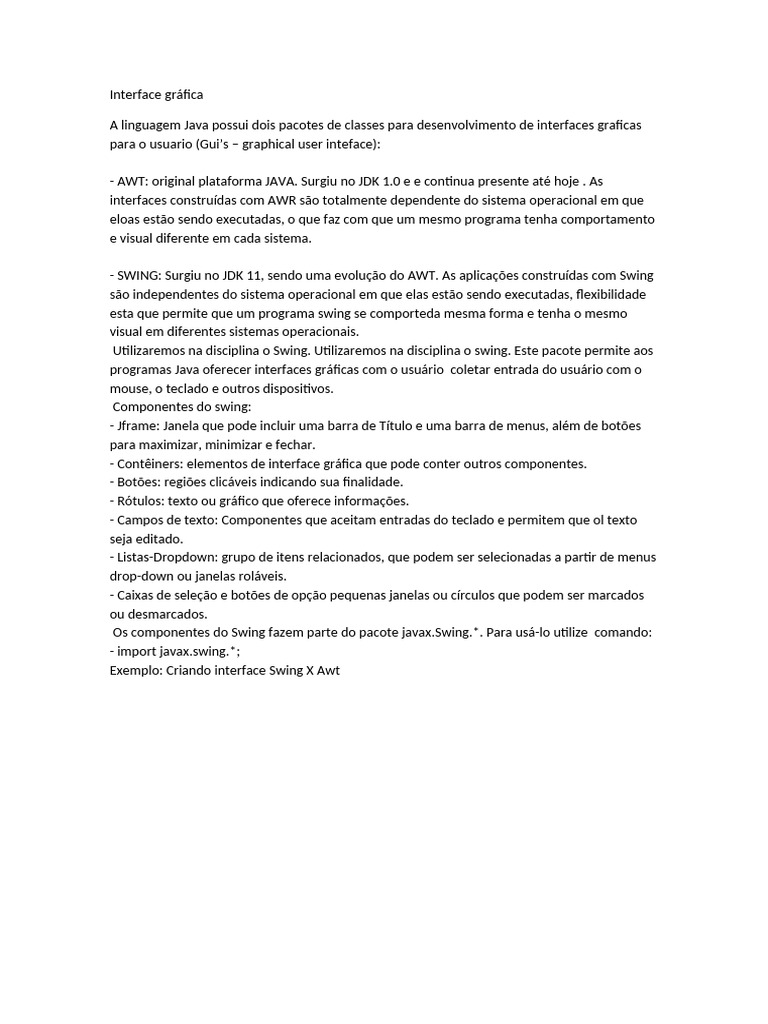 Interface Gráfica em Java: AWT e Swing | PDF