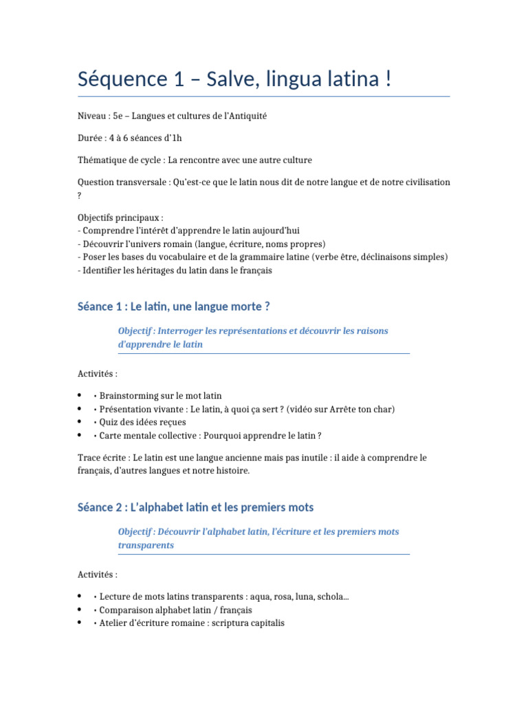 Introduction au Latin en 5 Séances | PDF | Latin | Langue française
