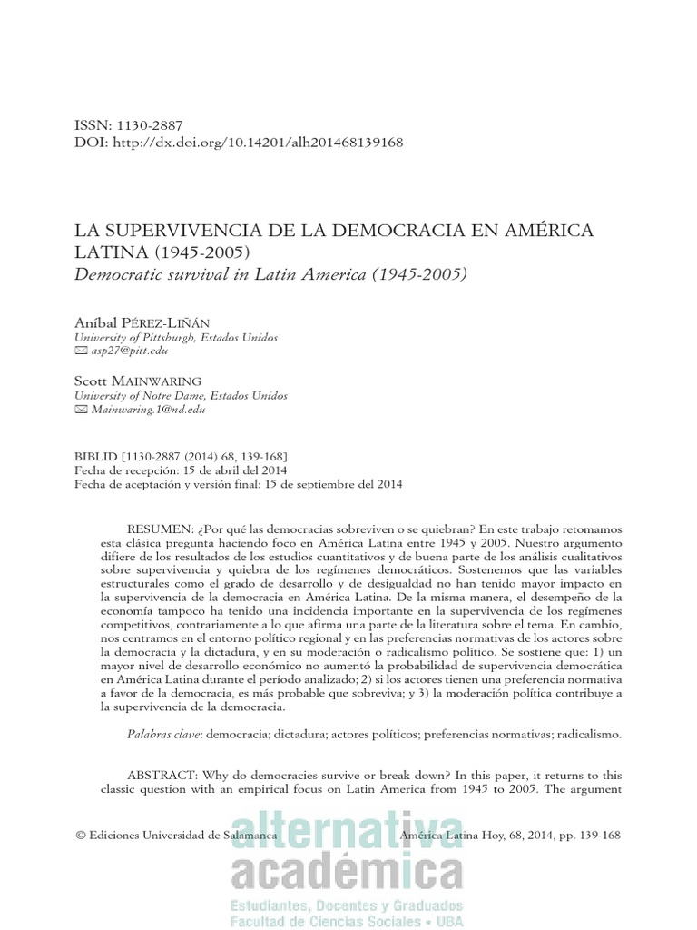 Supervivencia de la Democracia en América Latina | PDF | Autoritarismo ...