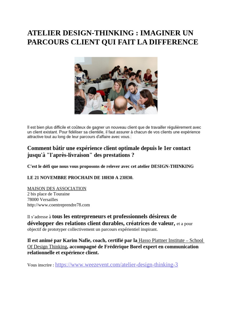 Atelier Design-Thinking : Parcours Client Optimal | PDF