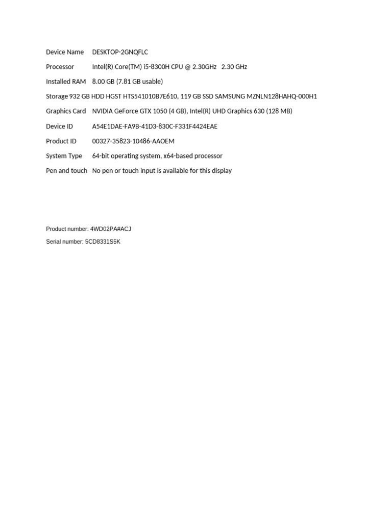 Intel i5 Desktop Specs and Configuration | PDF