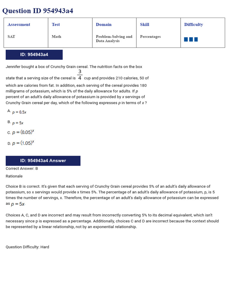 SAT Math Percentages Practice Questions | PDF | Sat | Percentage