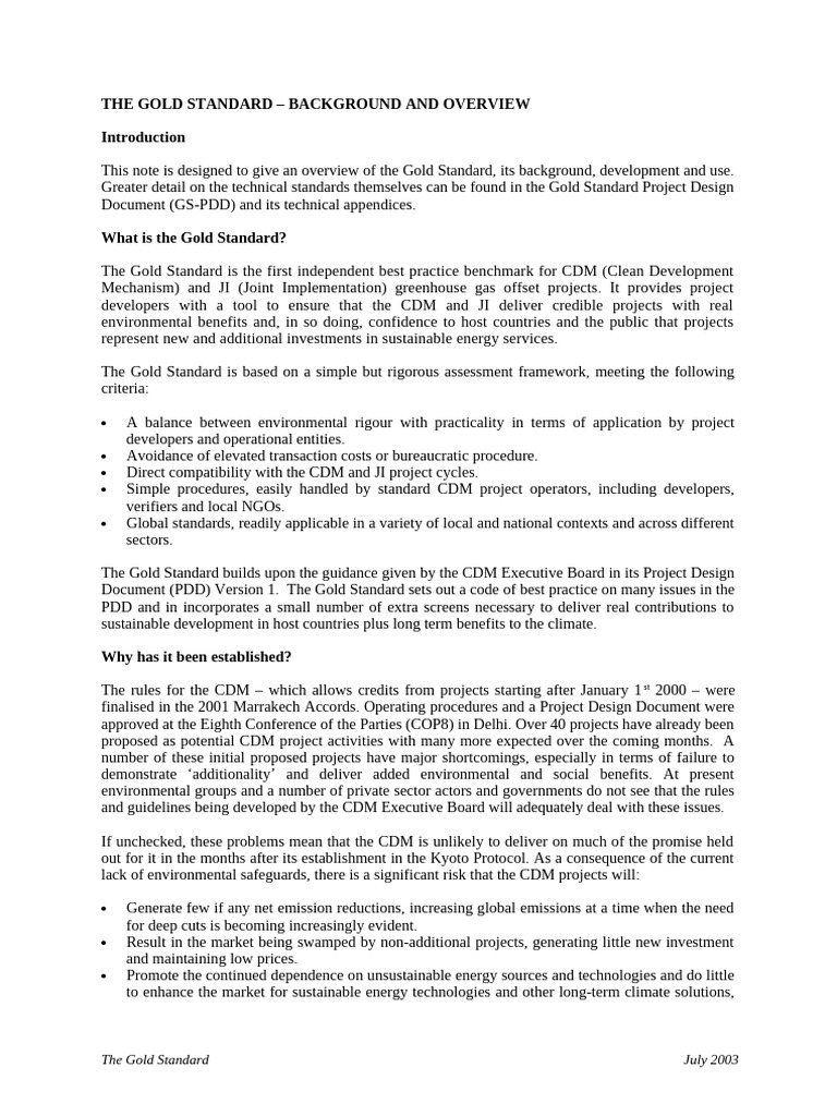 Overview of the Gold Standard | PDF | Clean Development Mechanism ...