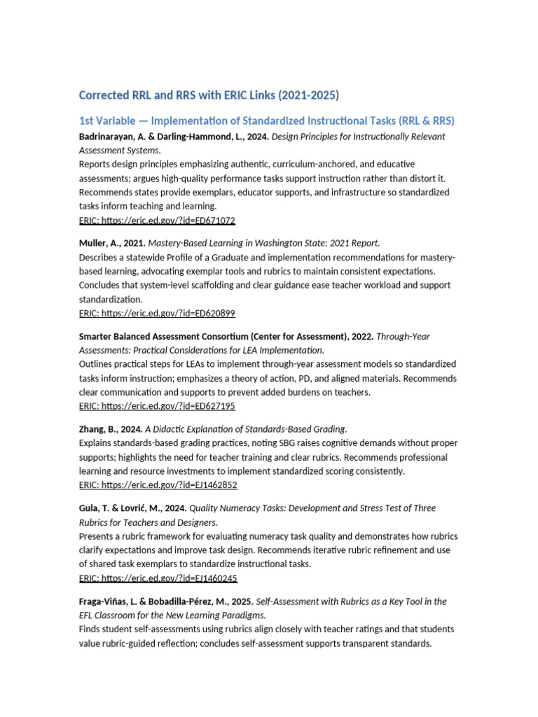 ERIC Links for RRL and RRS Insights | PDF | Teachers | Cognition
