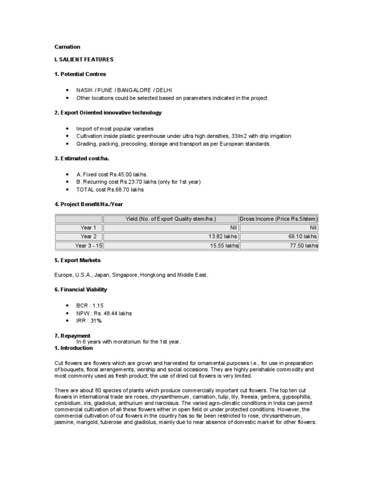 Carnation Export Project Plan | PDF | Greenhouse | Refrigeration