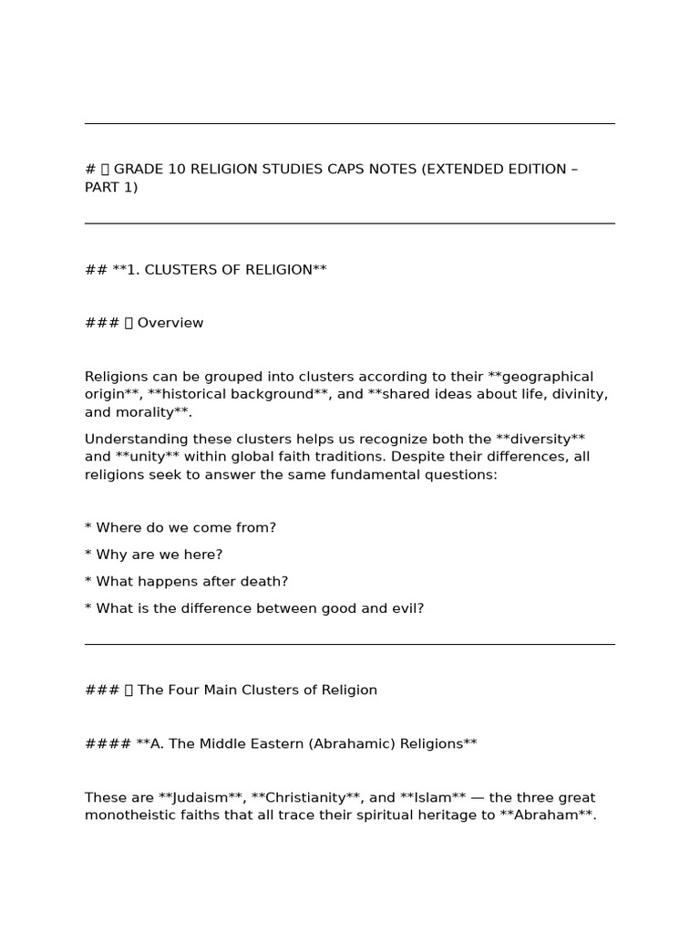 Grade 10 Religion Studies Notes | PDF | Abrahamic Religions | Deities