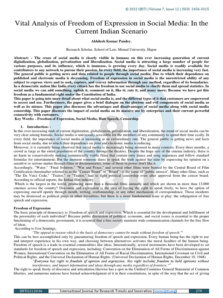 Freedom of Expression in Indian Social Media | PDF | Freedom Of Speech
