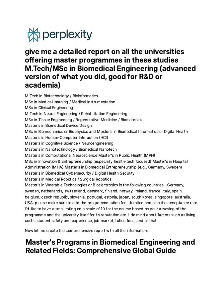 Global Master's in Biomedical Engineering Guide | PDF | Biomedical ...