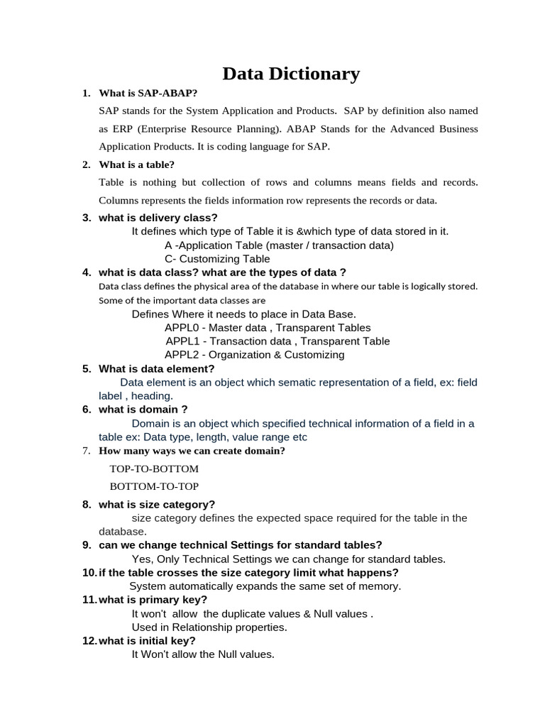 SAP ABAP Data Dictionary Overview | PDF | Table (Database) | Databases
