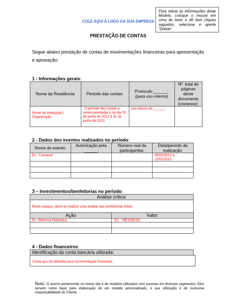 Modelo de Prestação de Contas Financeiras | PDF