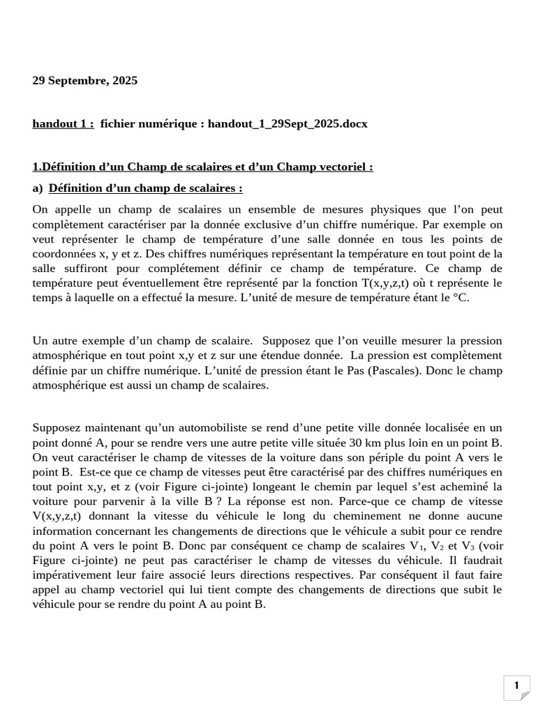 Champs scalaires et vectoriels expliqués | PDF | Champ (physique) | Masse
