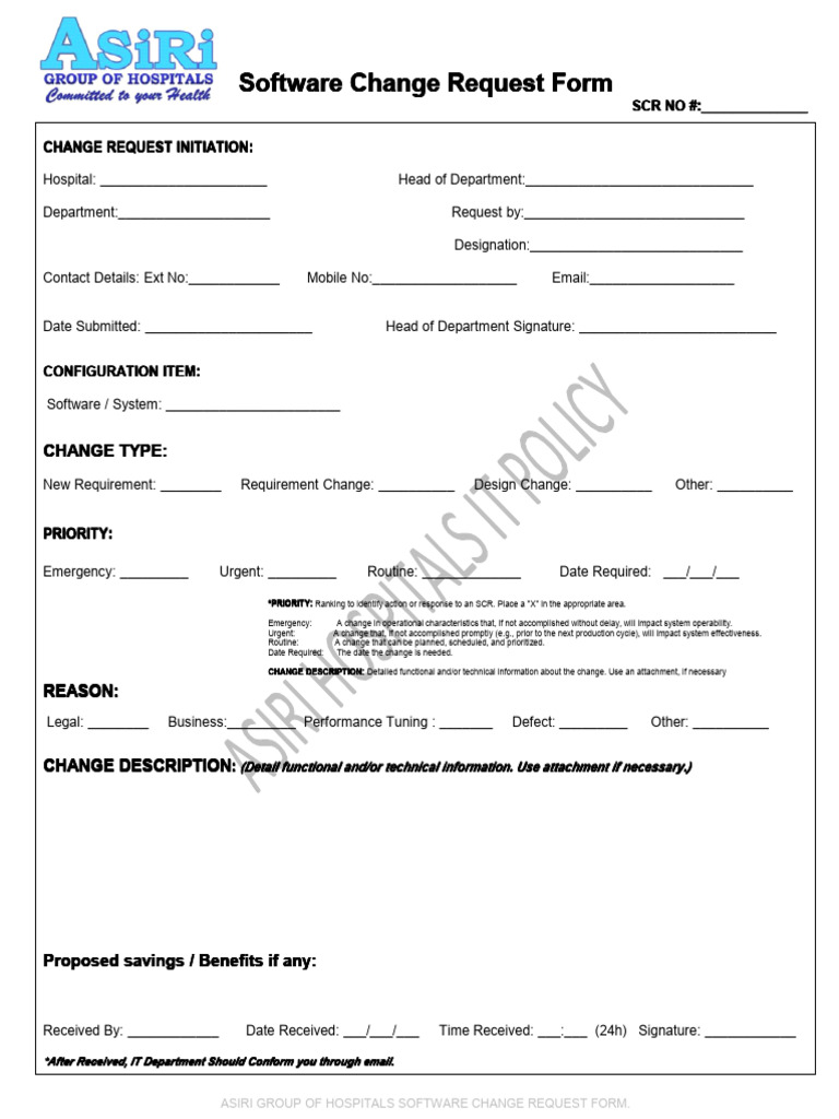 Asiri Hospitals Software Change Request Form | PDF | Computing