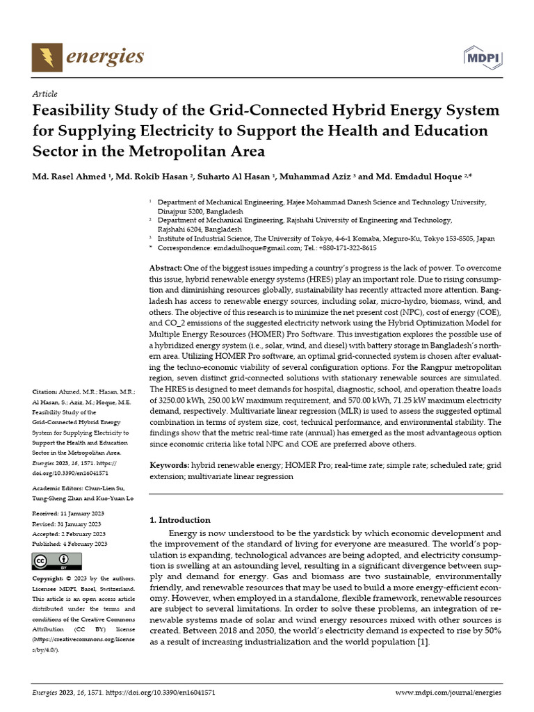 Feasibility Study of the Grid-connected Hybrid Ene | PDF ...