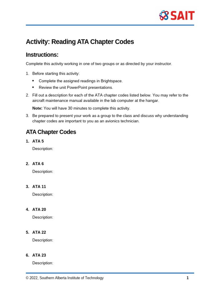 Activity Reading ATA Chapter Codes 2 | PDF