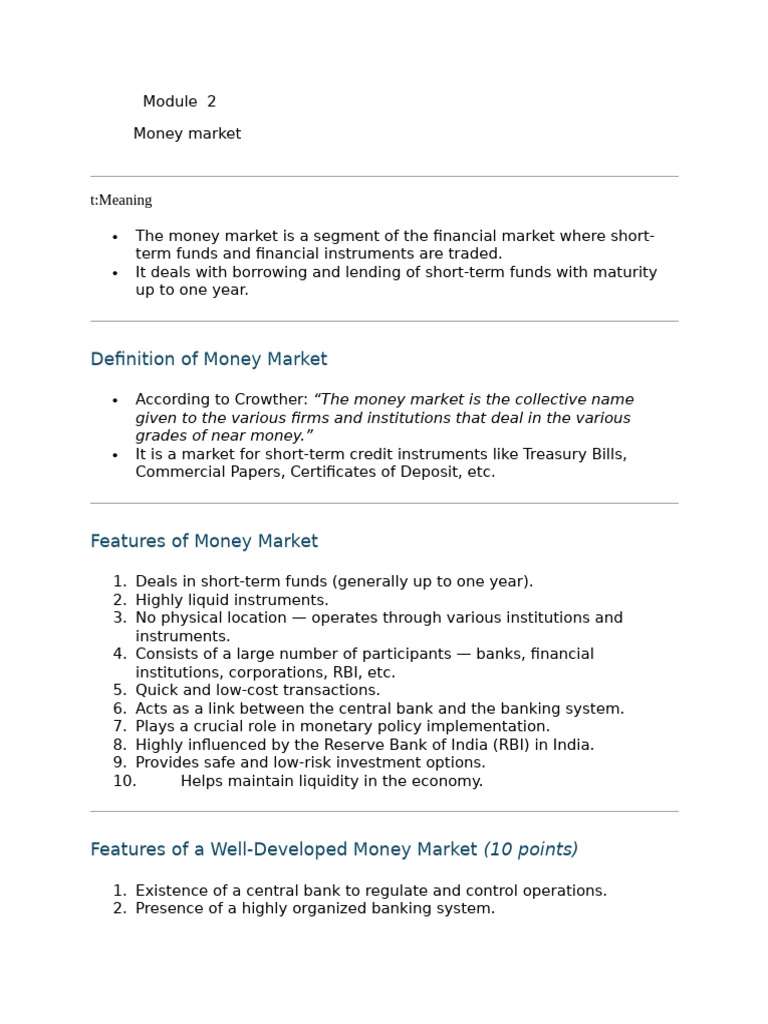 Money Market | PDF | Money Market | Reserve Bank Of India