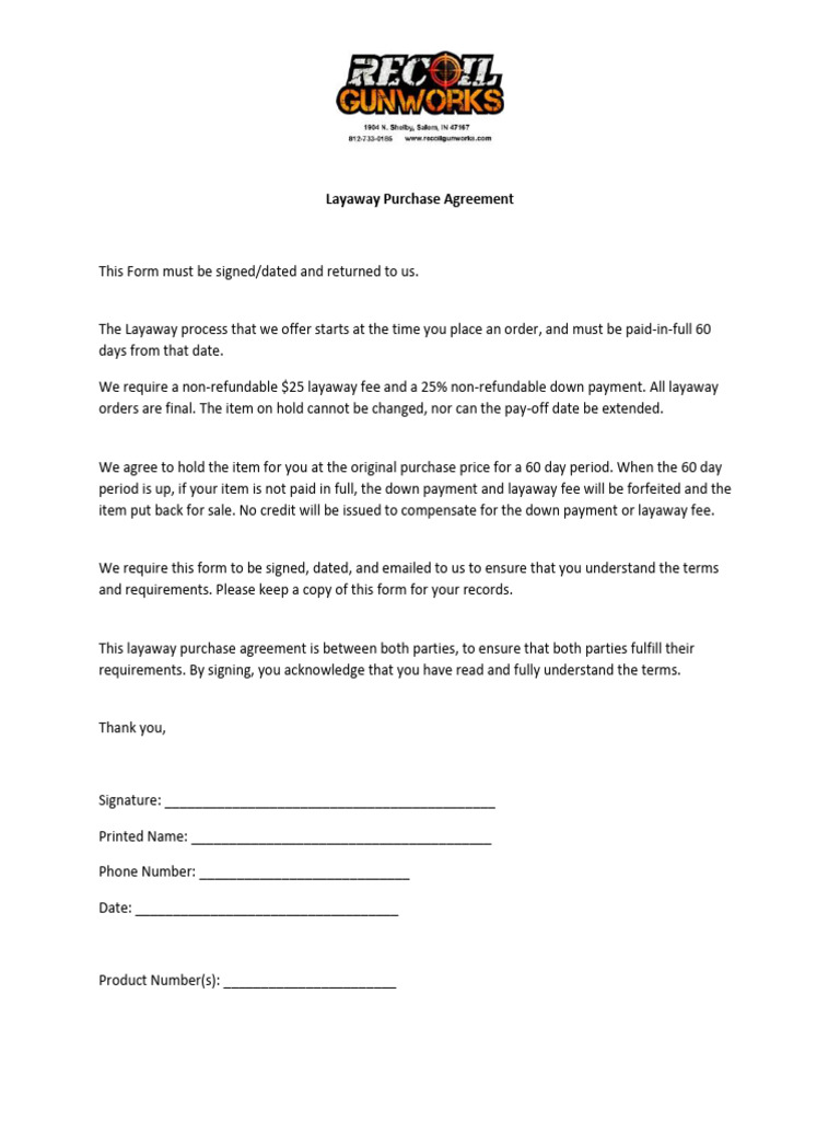 Layaway Purchase Agreement Updated | PDF