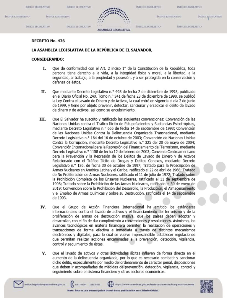 Ley Contra Lavado de Activos en El Salvador | PDF | Lavado de dinero ...