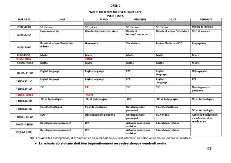 Emploi du temps CE1-CE2 plein temps | PDF | Écriture | Communication ...