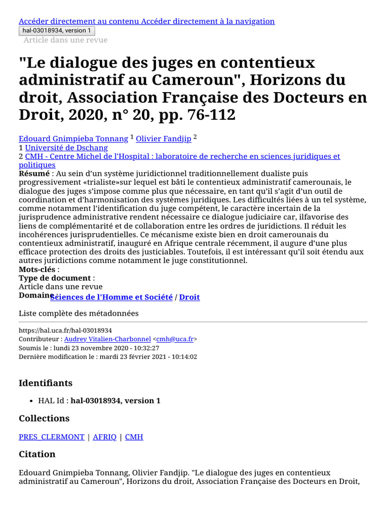 Dialogue des juges en contentieux au Cameroun | PDF