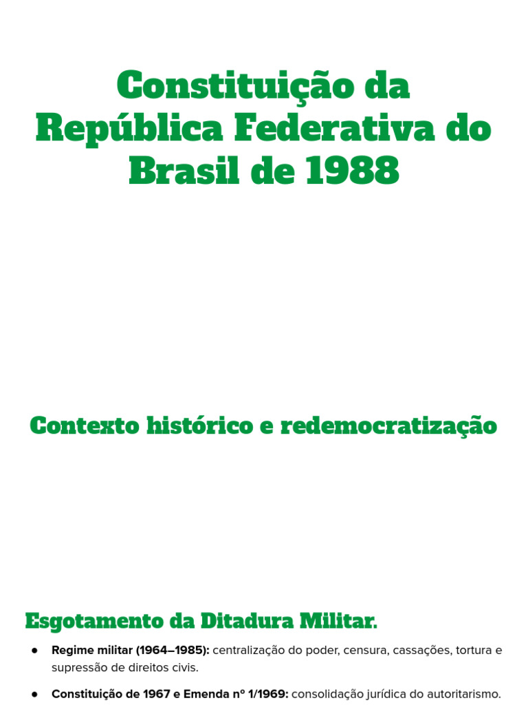 Redemocratização e Constituição de 1988 | PDF | Constituição | Emenda ...