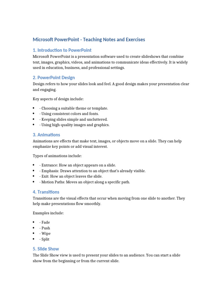 PowerPoint Teaching Notes & Exercises | PDF