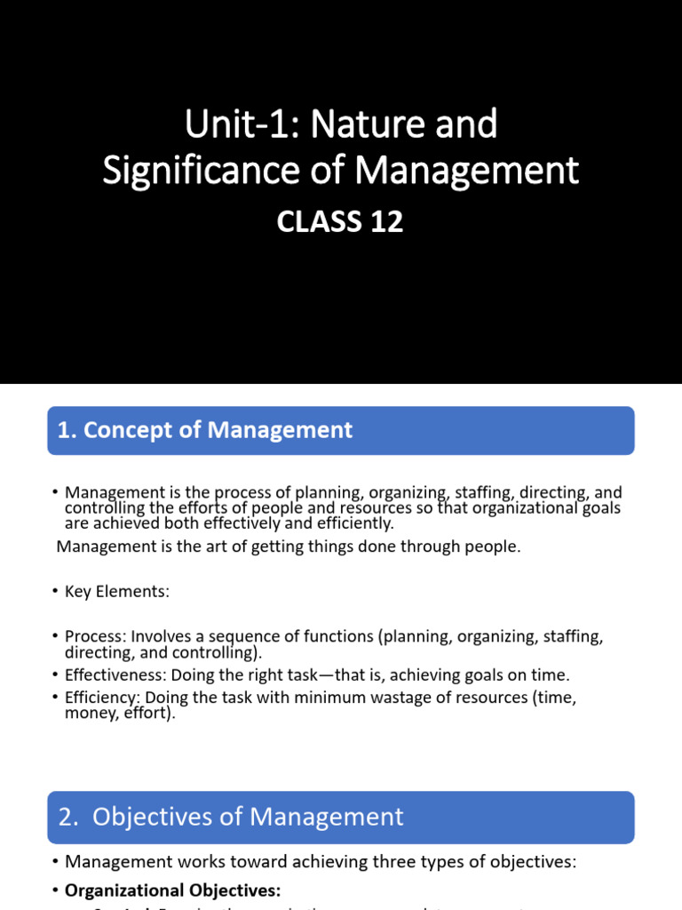 Management: Nature, Functions, and Importance | PDF | Goal | Employment