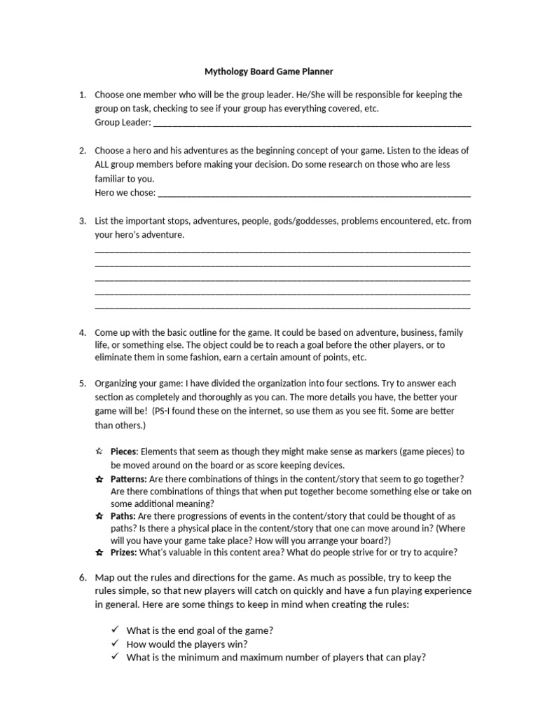 Mythology Board Game Creation Guide | PDF