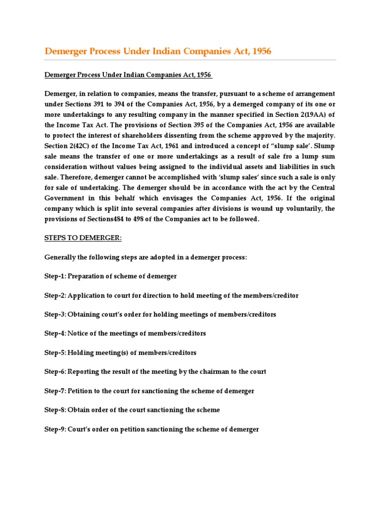 Demerger Process Under Indian Law | PDF | Stocks | Liquidation