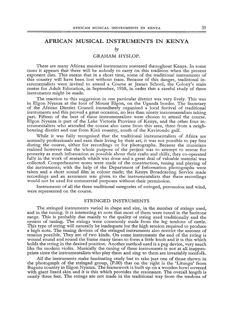 Traditional African Instruments in Kenya | PDF | String Instruments ...