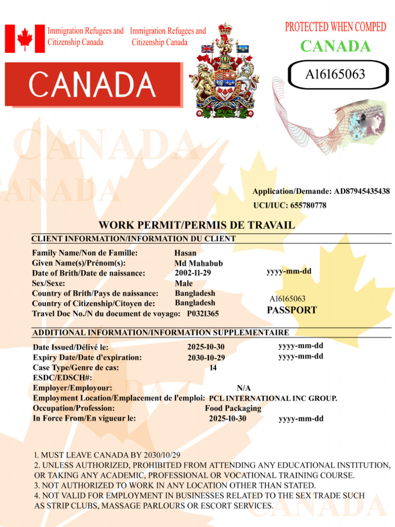 MD Mahabub Hasan-Work Permit | PDF