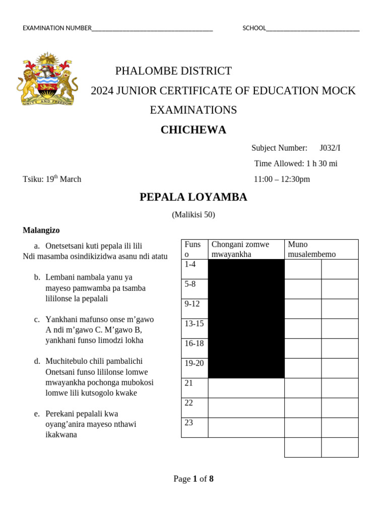 2024 Chichewa Mock Exam Paper | PDF | Chess Theory | Chess Openings