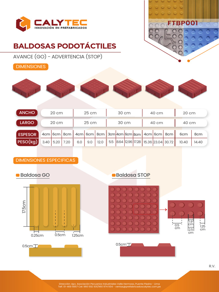Baldosas Podotáctiles: Dimensiones y Usos | PDF