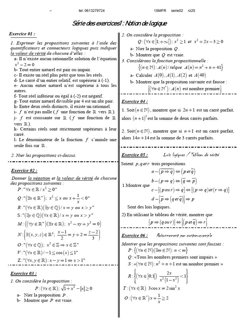 Exercices de logique et propositions mathématiques | PDF | Arithmétique ...