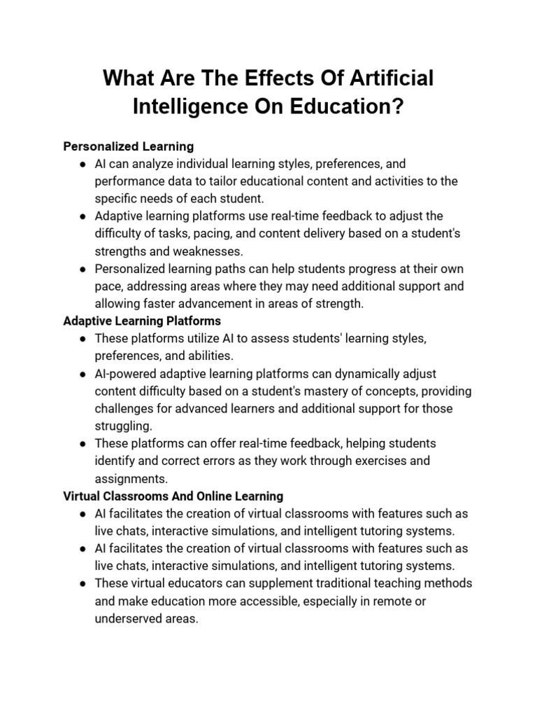 What Are The Effects of Artificial Intelligence On Education | PDF