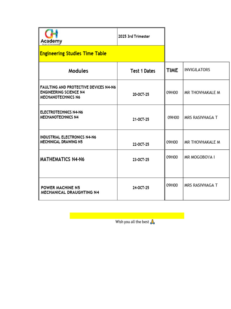 2025 Engineering Studies Exam Schedule | PDF