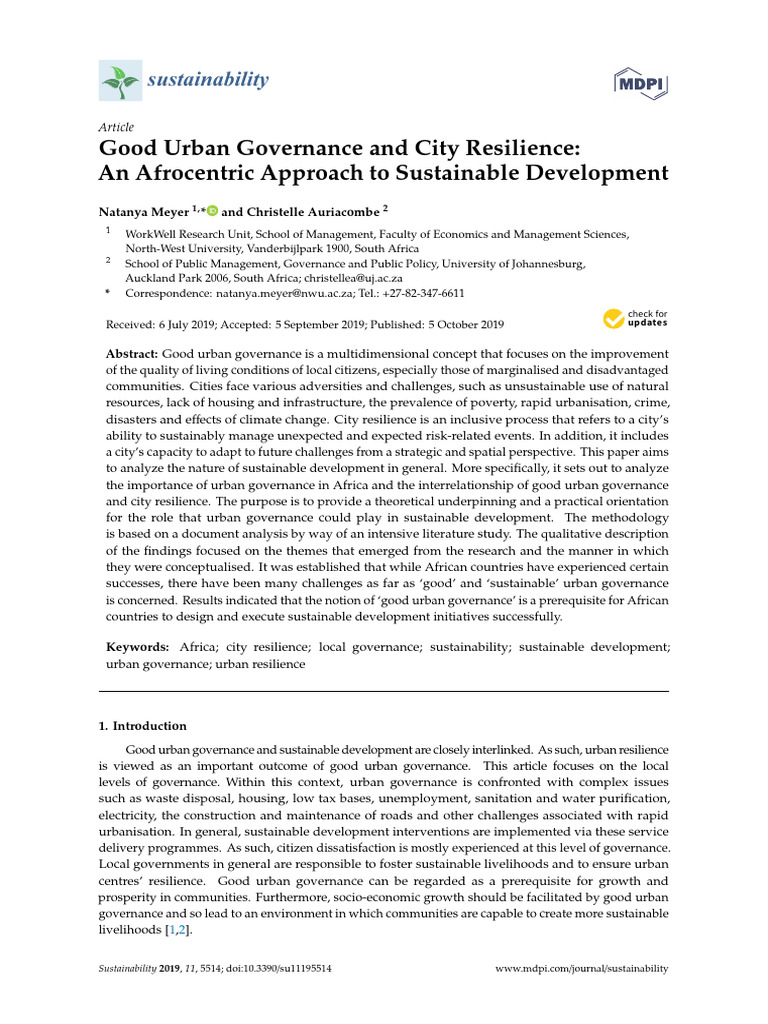 Urban Governance and Resilience in Africa | PDF | Governance ...