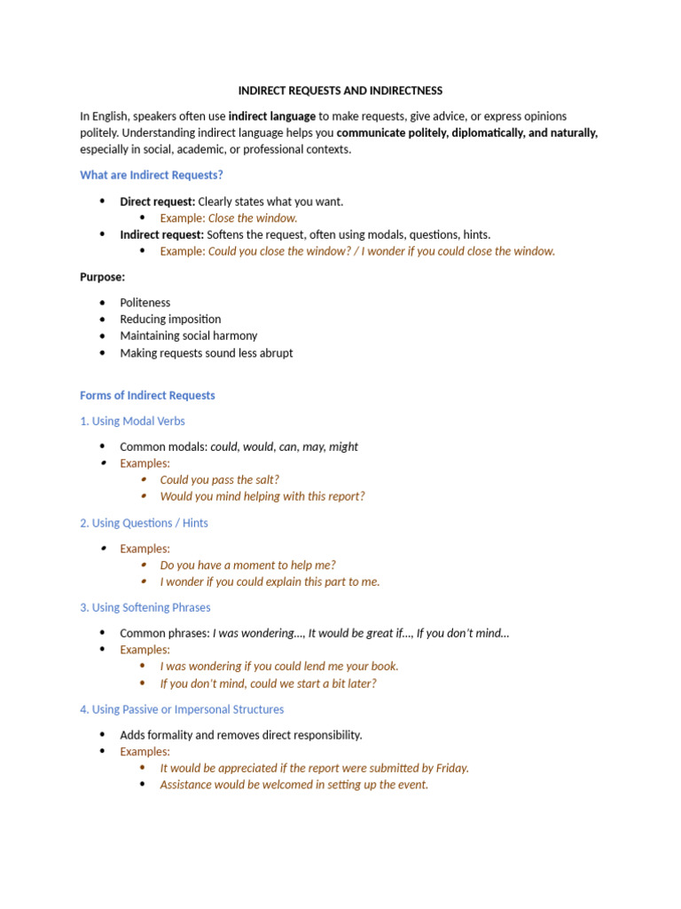 Indirect Requests and Indirectness | PDF | Verb | Syntax