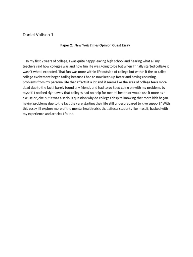 Daniel Volfson 1: Paper 2: Opinion Guest Essay | PDF
