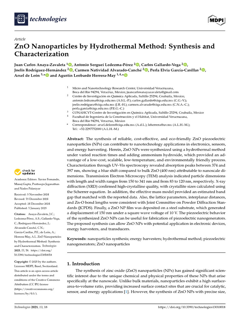 ZnO Nanoparticles by Hydrothermal Method Synthesis | PDF | Zinc Oxide ...
