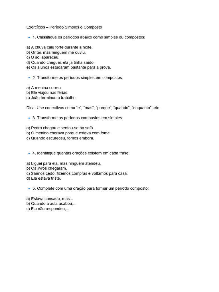 Exercícios de Período Simples e Composto | PDF