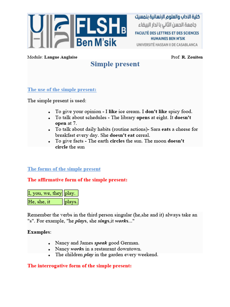 Simple Present Tense Guide | PDF | Grammar | Linguistics