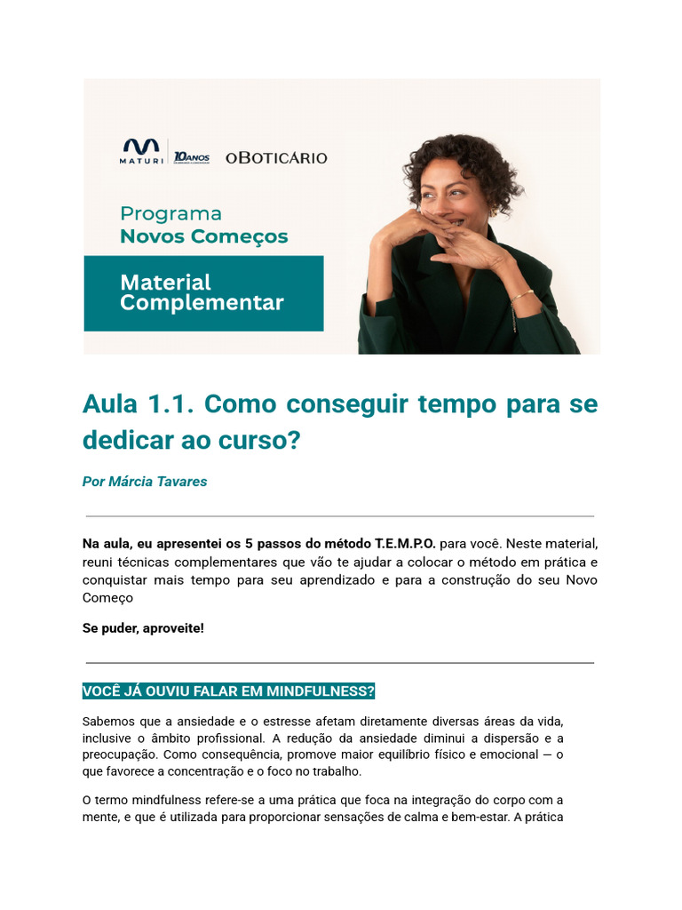 Dicas para Gerenciar Seu Tempo Eficazmente | PDF | Atenção plena | Tempo