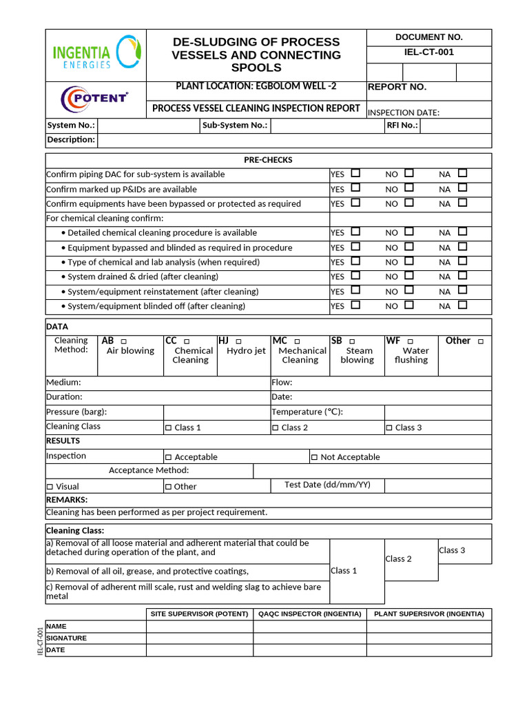 Process Vessel Cleaning Inspection Report | PDF | Materials | Secondary ...