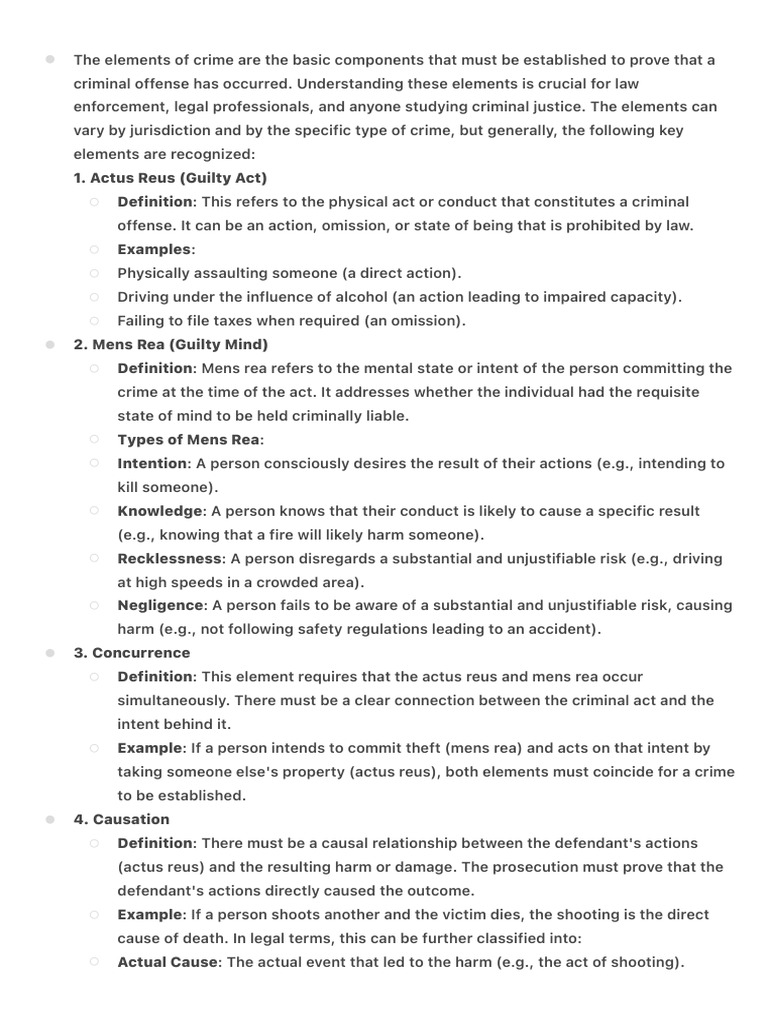 The Elements of Crime Are The Basic Components That Must Be Established ...