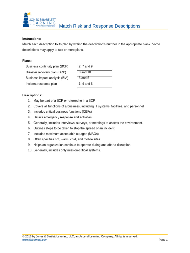 Risk and Response Plan Matching Guide | PDF