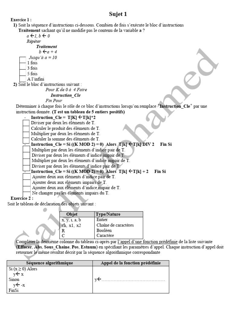 Exercices d'Algorithmique et de Programmation | PDF | Programmation ...