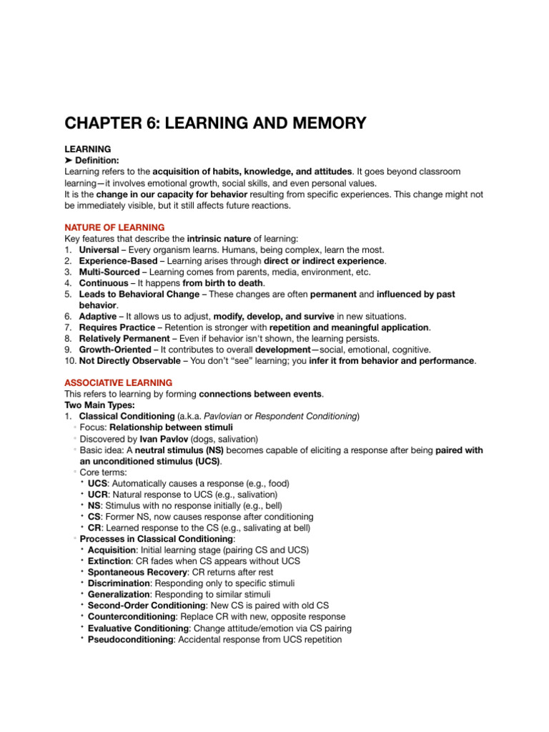 Chapter 6 Learning and Memory | PDF | Memory | Recall (Memory)